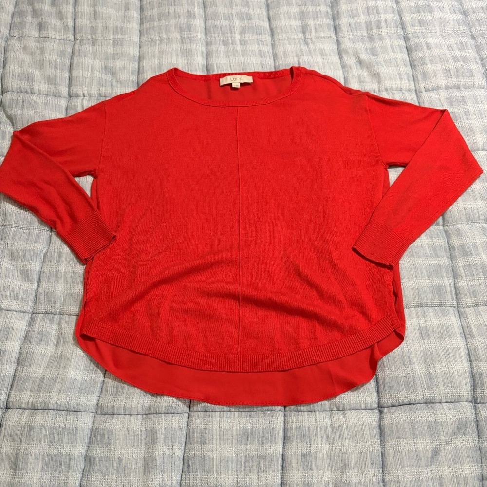 Ann Taylor LOFT Sweater Blouse Layered Womens S Red Crew Neck Top Pre-owned